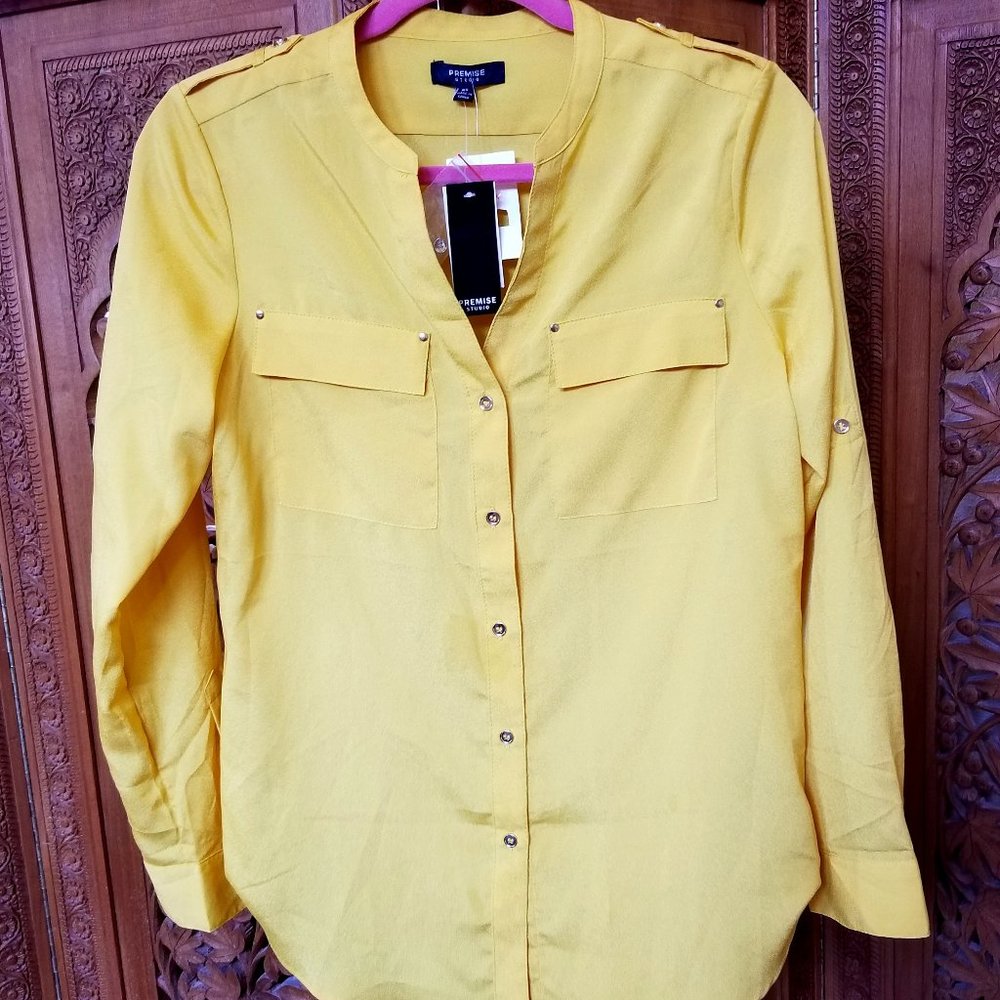 Premise Studio button down blouse Carmel Gold